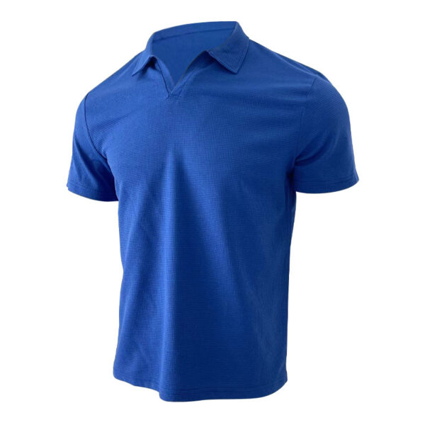 INS Waffle Lapel Short-sleeved T-shirt Summer Fashion Solid Color V-neck Polo Shirt Tops Men's Clothing - Image 4