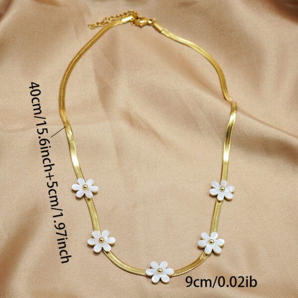 Lxalry 18K Gold Plated Bohemian Floral Necklace   Stainless Steel Skin Safe Jewelry With White Blossom Charms  Hypoallergenic   Tarnish Free Gift For Women Wife Mom, Festive Occasions   Everyday Boho - Image 3