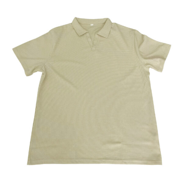 INS Waffle Lapel Short-sleeved T-shirt Summer Fashion Solid Color V-neck Polo Shirt Tops Men's Clothing - Image 9