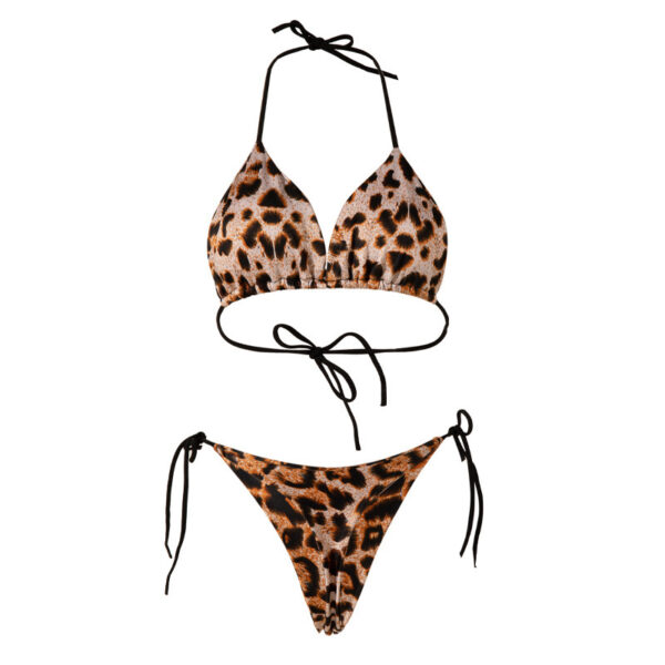 Solid Color Lace-up Bikini Three-point T-back Swimsuit Suit With Chest Pad Beach Womens Clothing - Image 7